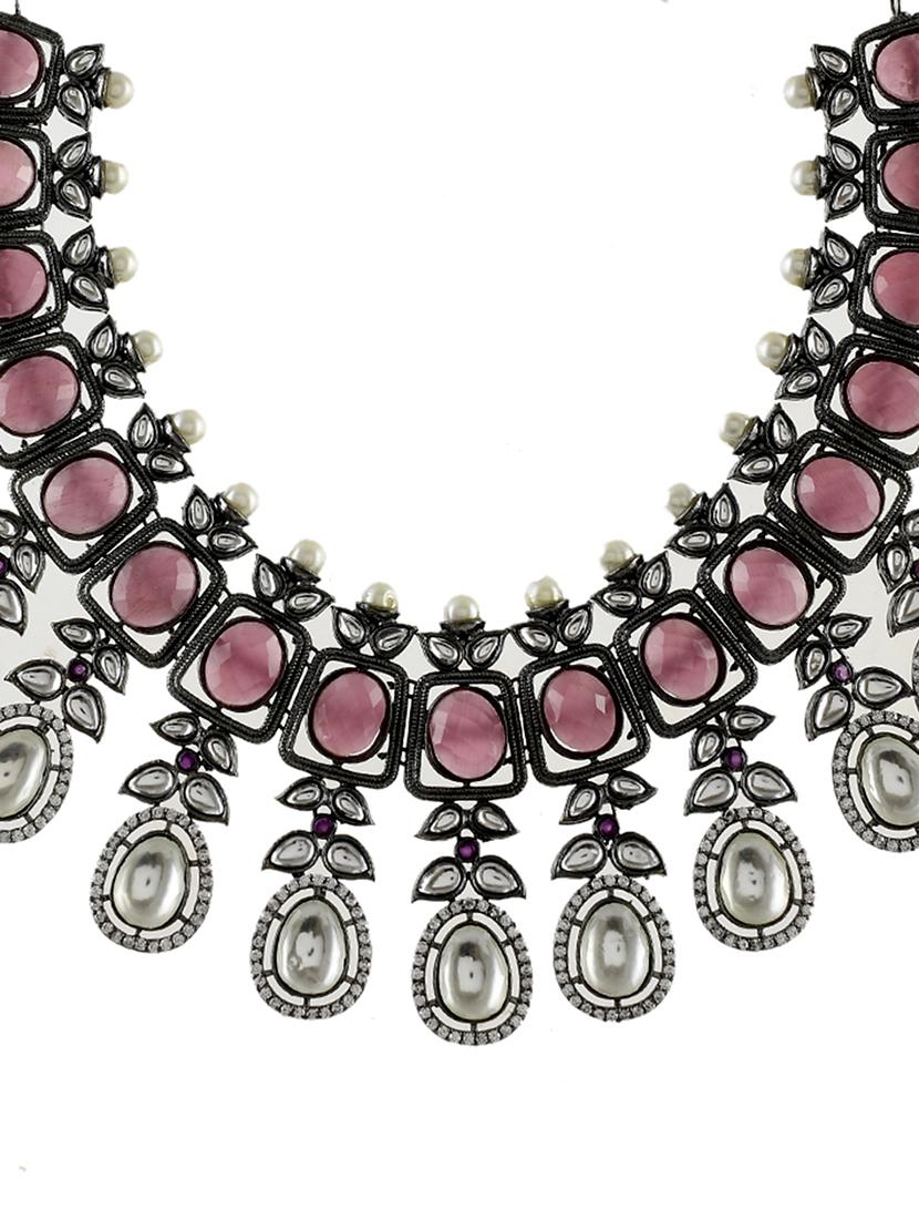 pink silver brass bridal necklace - 17340125 - Zoom Image - 3