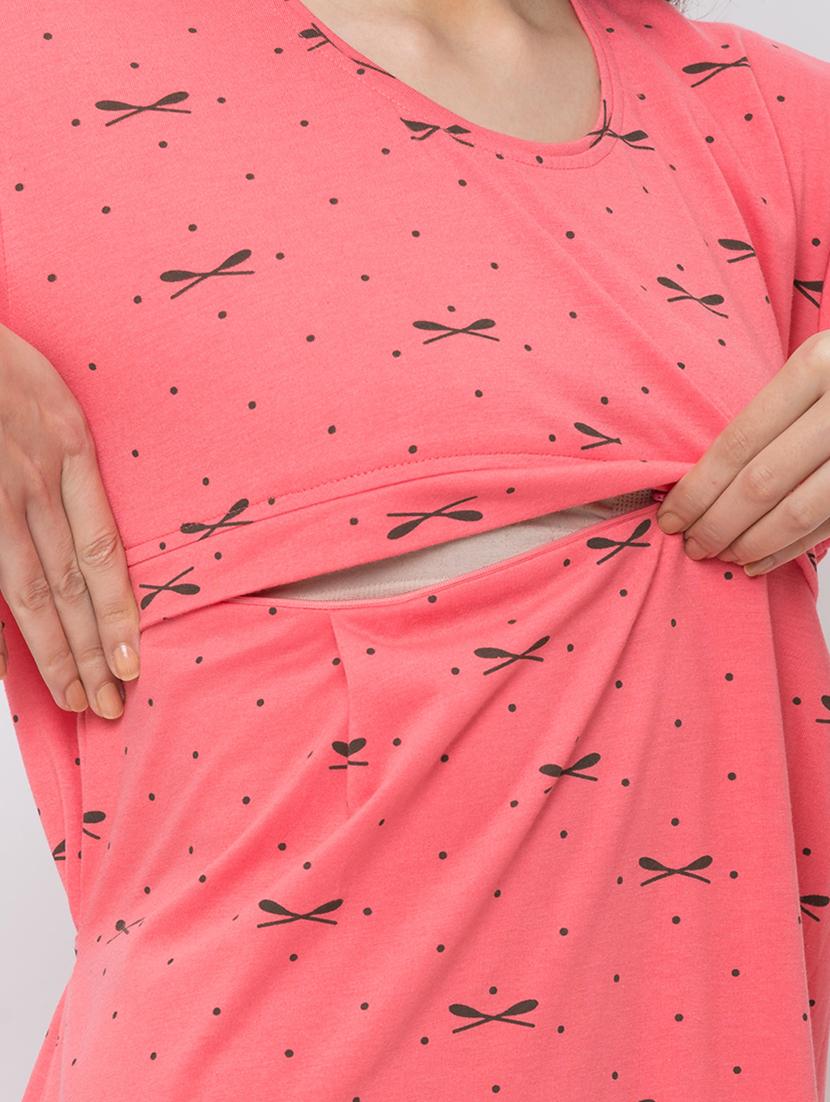 round neck printed maternity wear dress - 17341268 - Zoom Image - 5