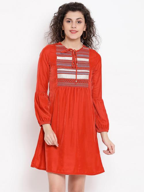 tie front embroidered a-line dress - 17341450 - Standard Image - 1