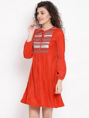 tie front embroidered a-line dress - 17341450 - Standard Image - 2