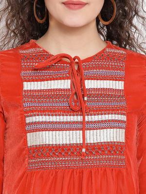tie front embroidered a-line dress - 17341450 - Standard Image - 5