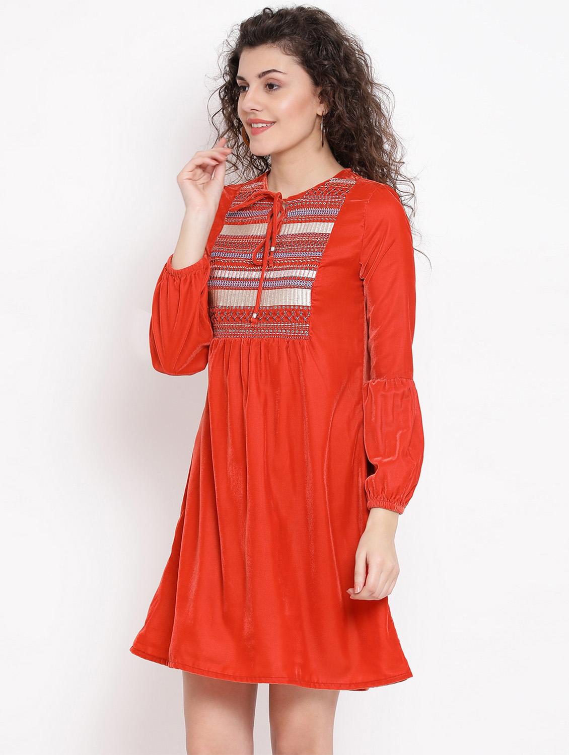 tie front embroidered a-line dress - 17341450 - Zoom Image - 2