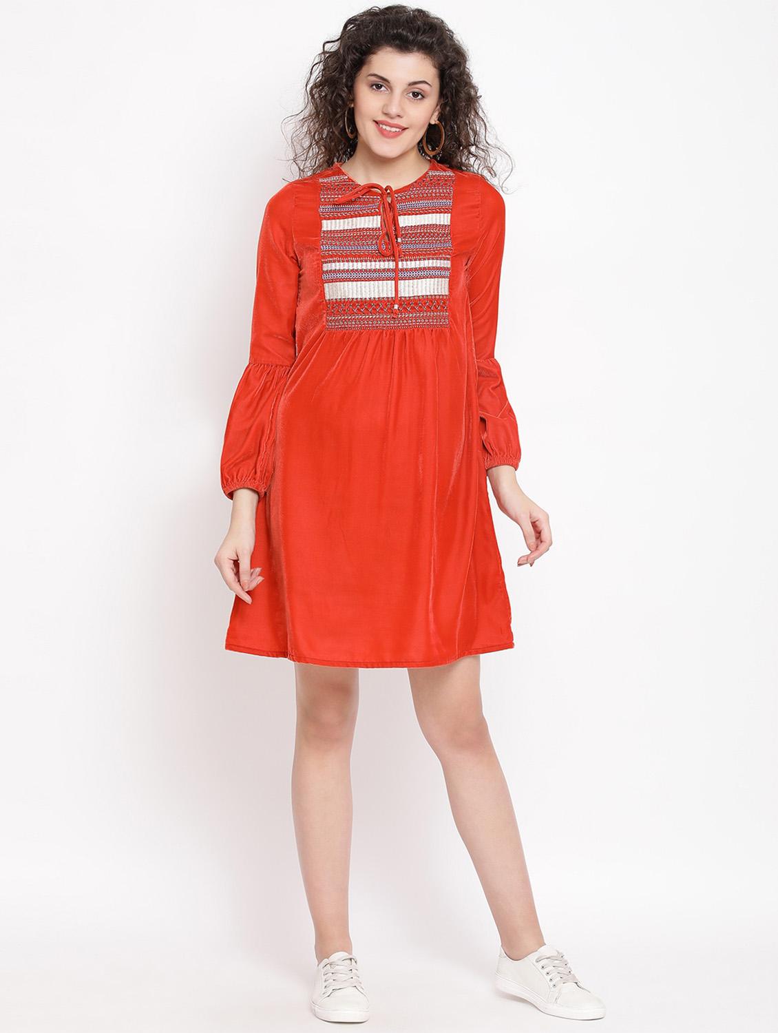 tie front embroidered a-line dress - 17341450 - Zoom Image - 4