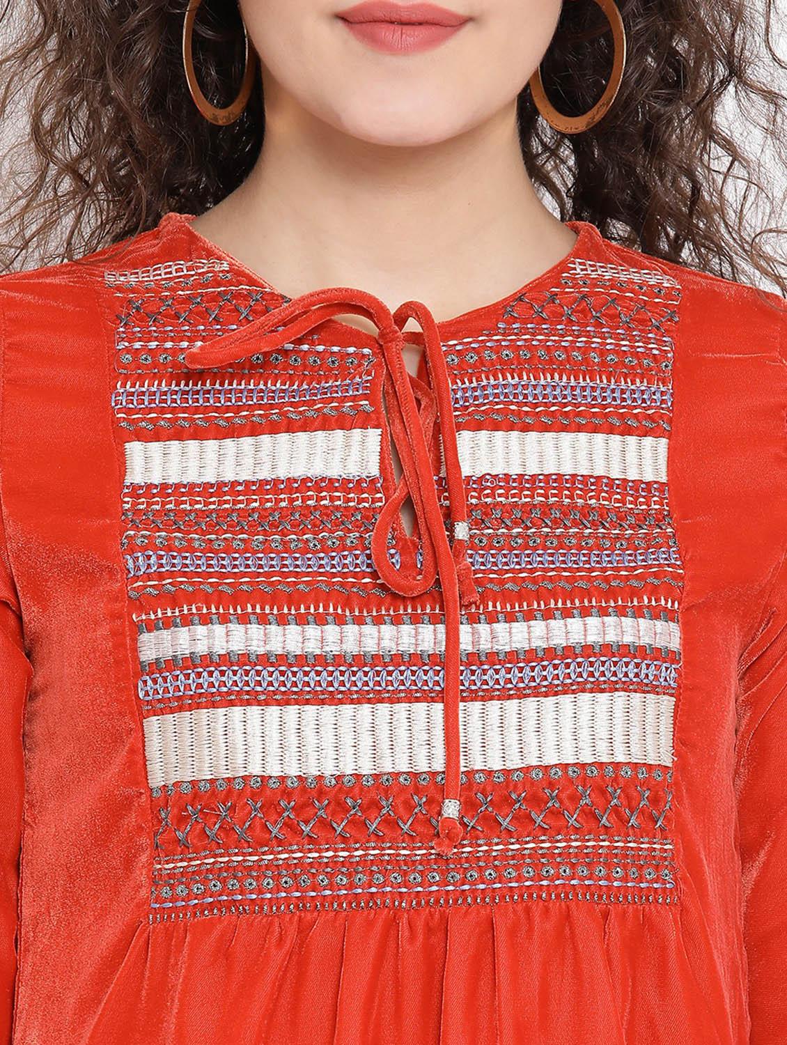 tie front embroidered a-line dress - 17341450 - Zoom Image - 5