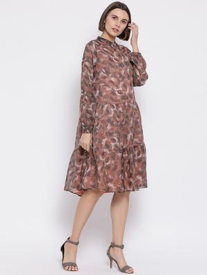 mandarin neck printed dress - 17341455 - Standard Image - 2