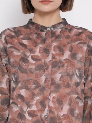 mandarin neck printed dress - 17341455 - Standard Image - 5