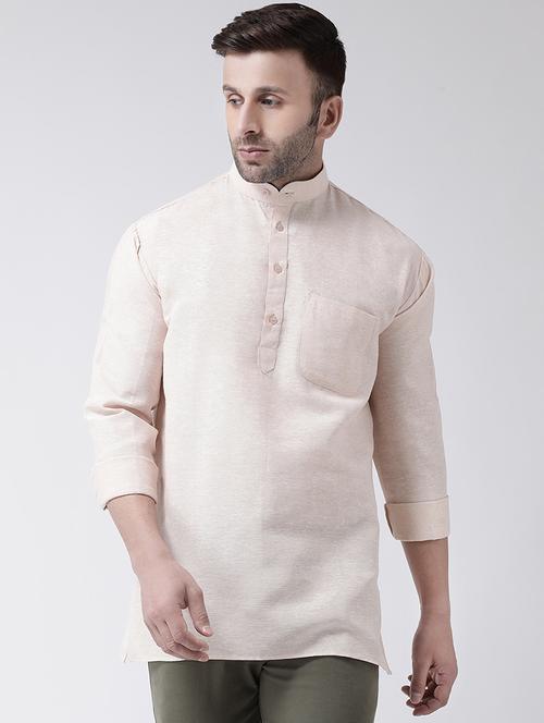 beige solid short kurta - 17341522 - Standard Image - 1