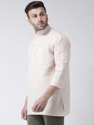 beige solid short kurta - 17341522 - Standard Image - 2