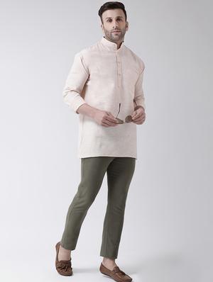 beige solid short kurta - 17341522 - Standard Image - 4
