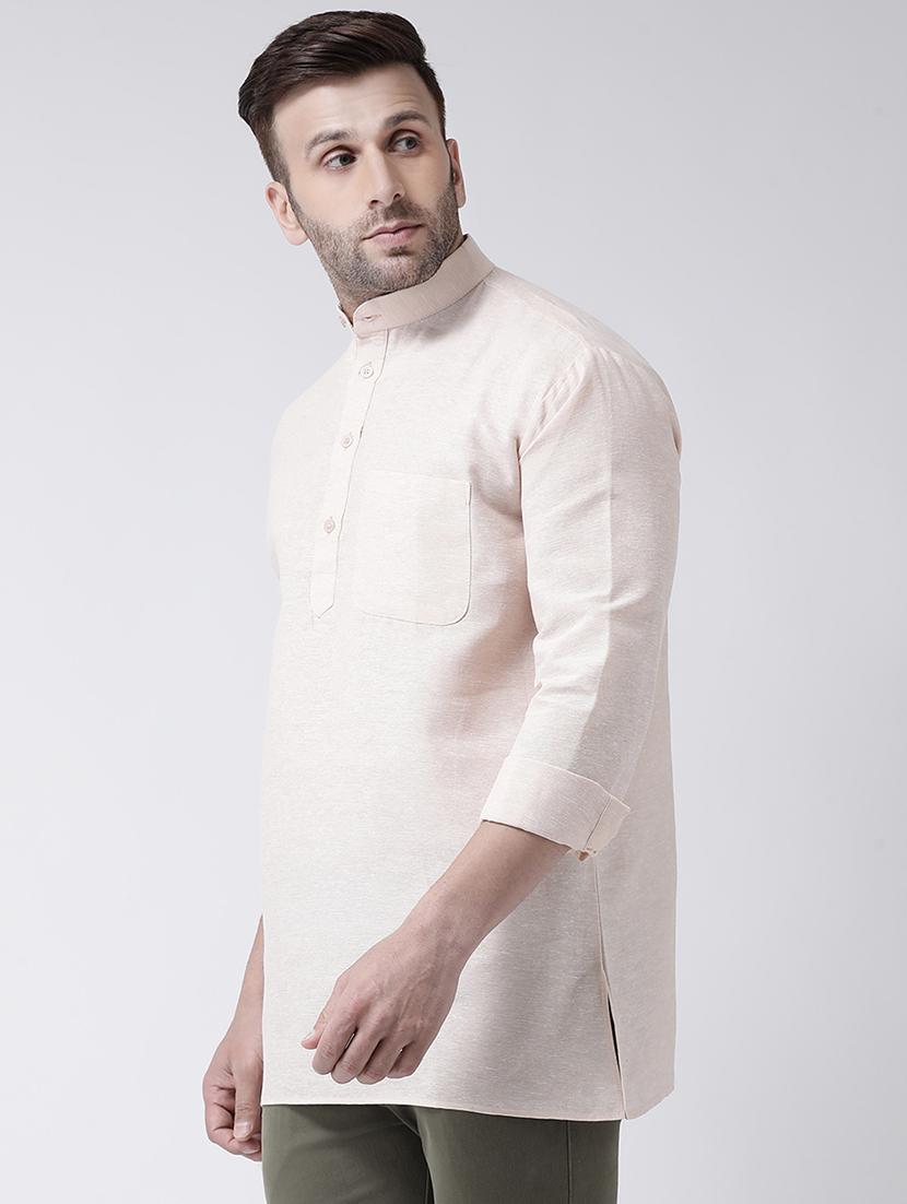 beige solid short kurta - 17341522 - Zoom Image - 2