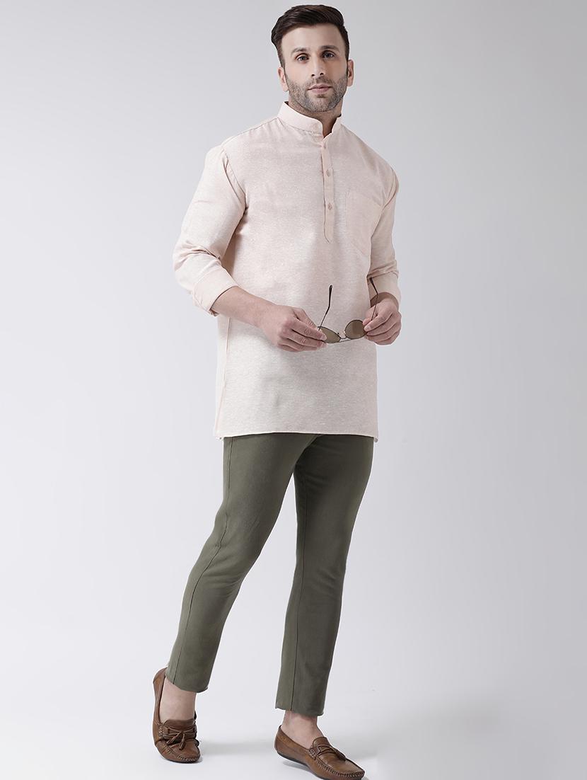 beige solid short kurta - 17341522 - Zoom Image - 4