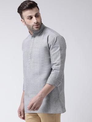 grey solid short kurta - 17341526 - Standard Image - 2