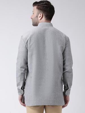 grey solid short kurta - 17341526 - Standard Image - 3