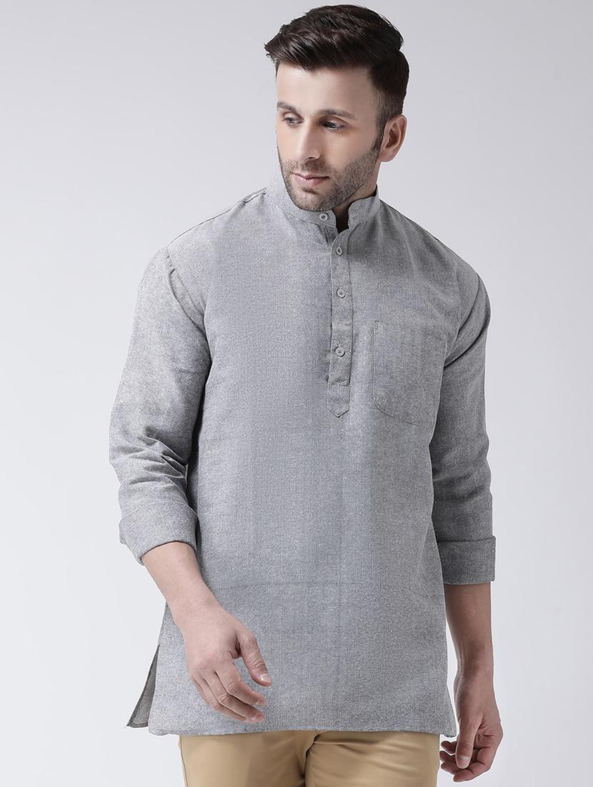grey solid short kurta - 17341526 - Zoom Image - 1