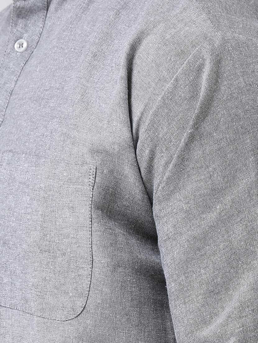 grey solid short kurta - 17341526 - Zoom Image - 5