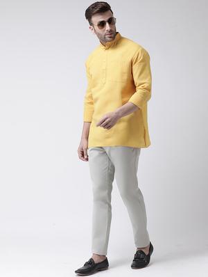 yellow solid short kurta - 17341528 - Standard Image - 4