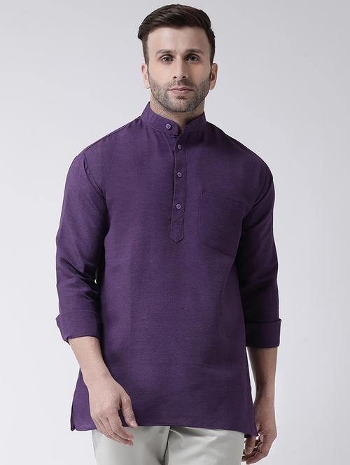 purple solid short kurta - 17341534 - Standard Image - 1