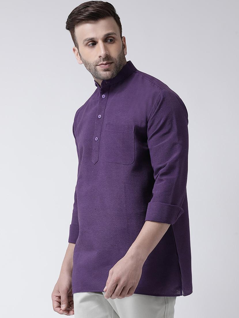 purple solid short kurta - 17341534 - Zoom Image - 2