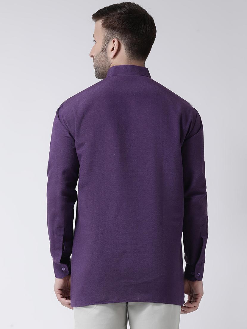 purple solid short kurta - 17341534 - Zoom Image - 3