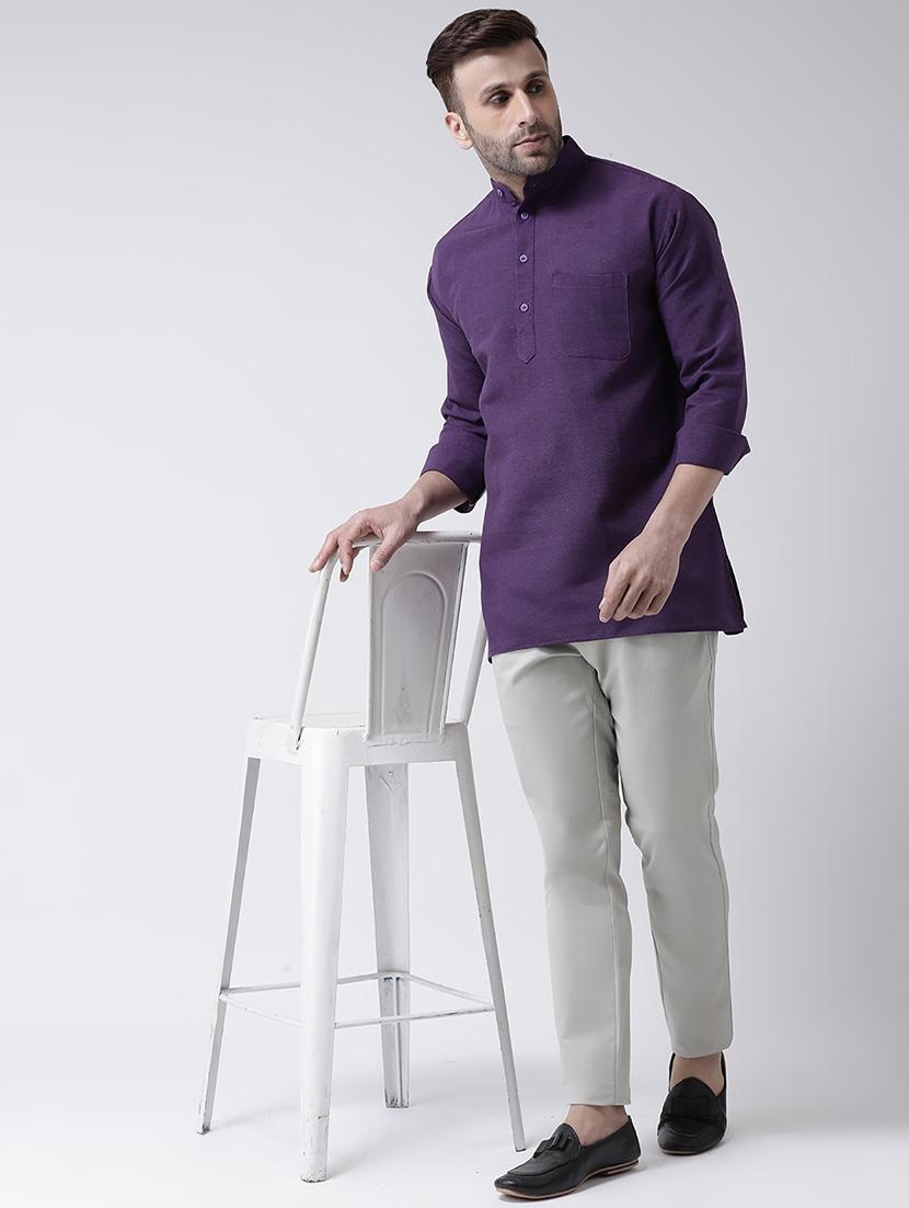 purple solid short kurta - 17341534 - Zoom Image - 4