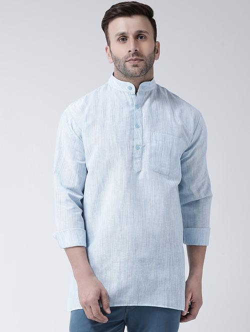 blue self design short kurta - 17341545 - Standard Image - 1