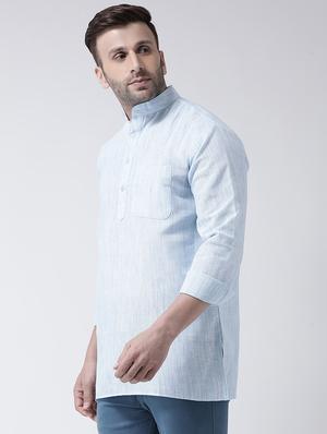 blue self design short kurta - 17341545 - Standard Image - 2