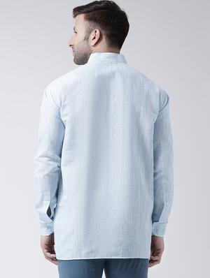 blue self design short kurta - 17341545 - Standard Image - 3