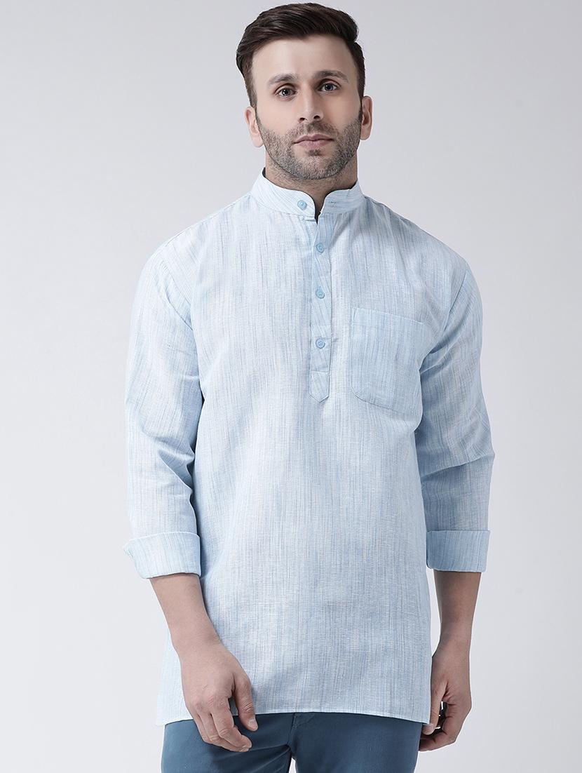 blue self design short kurta - 17341545 - Zoom Image - 1