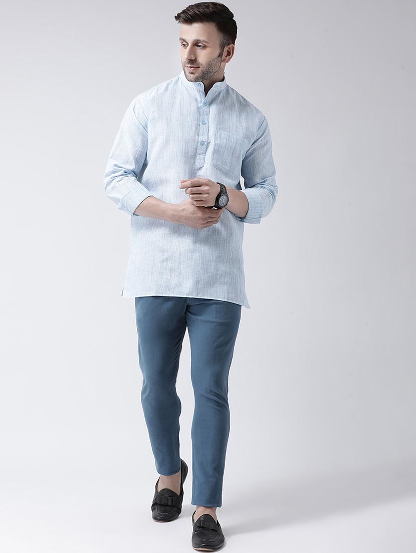 blue self design short kurta - 17341545 - Zoom Image - 4
