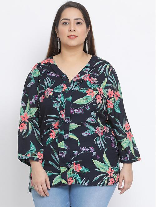 v neck tropical plus top - 17341778 - Standard Image - 1