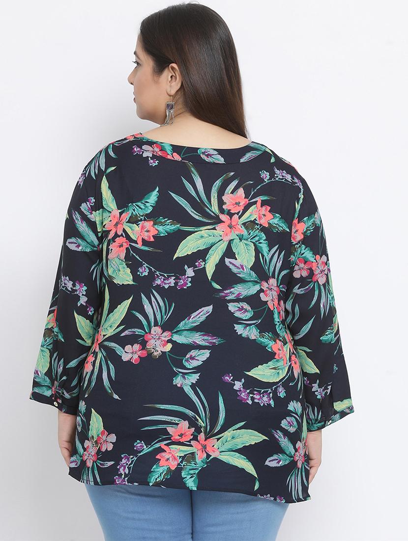 v neck tropical plus top - 17341778 - Zoom Image - 3