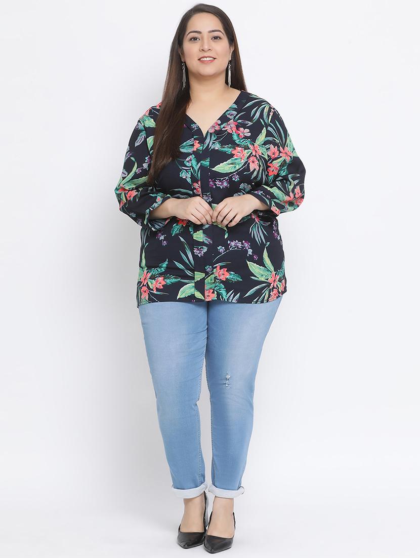 v neck tropical plus top - 17341778 - Zoom Image - 4