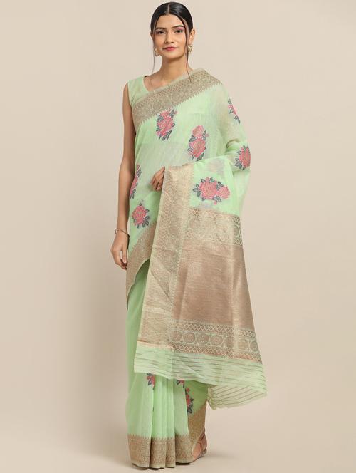 floral banarasi saree with blouse - 17342301 - Very Small Image - 1