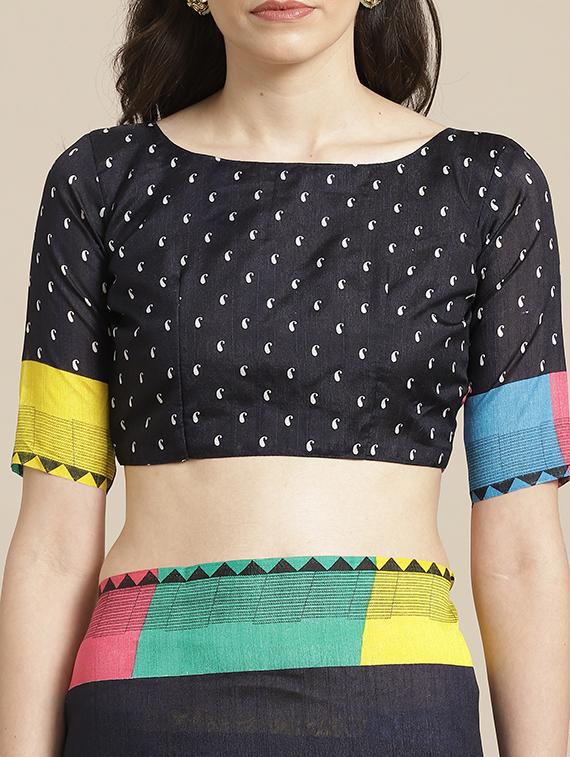 geometric printed saree with blouse - 17342303 - Zoom Image - 3