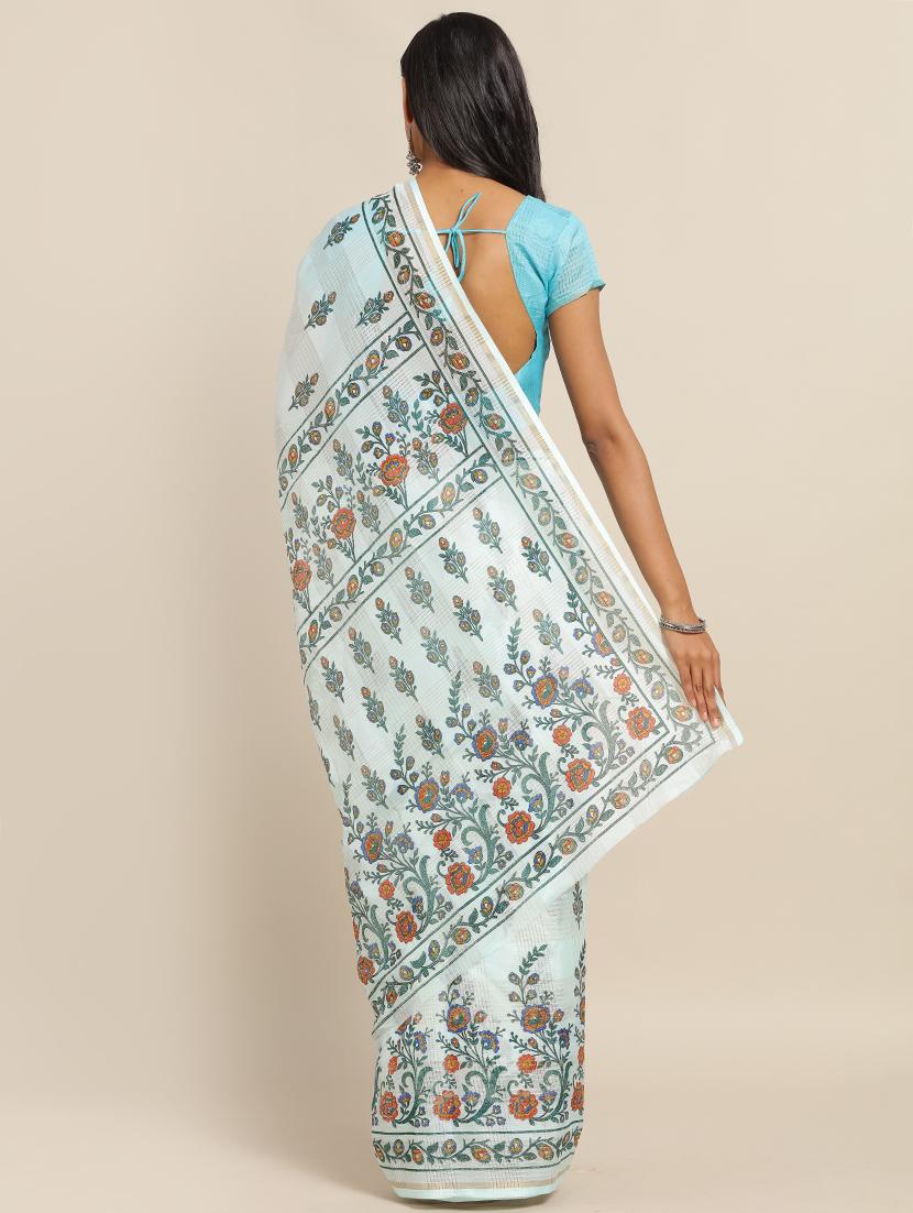 floral printed saree with blouse - 17342310 - Zoom Image - 2