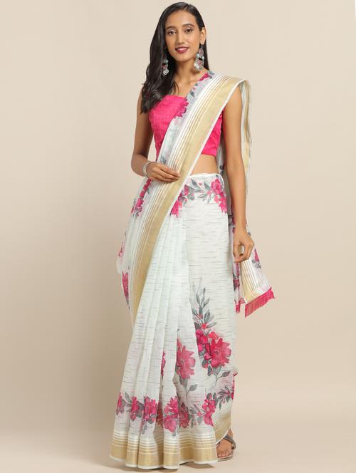 floral printed saree with blouse - 17342316 - Standard Image - 1