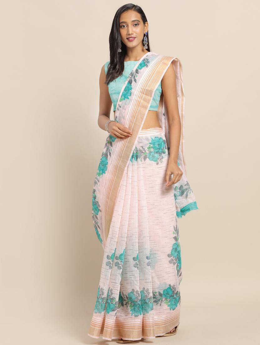 floral printed saree with blouse - 17342317 - Zoom Image - 1