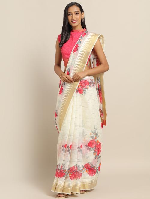floral printed saree with blouse - 17342318 - Standard Image - 1