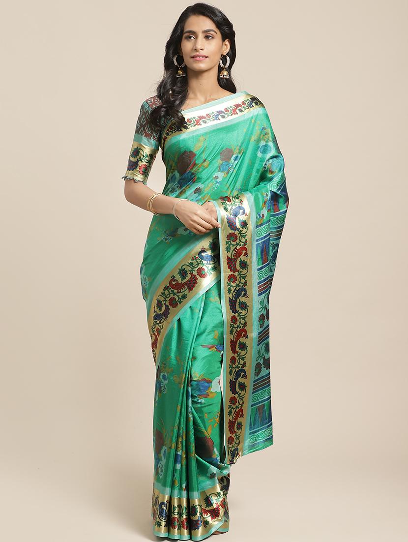 floral printed saree with blouse - 17342363 - Zoom Image - 1