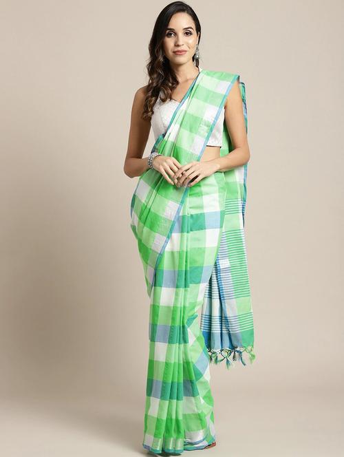 check printed saree with blouse - 17342604 - Very Small Image - 1