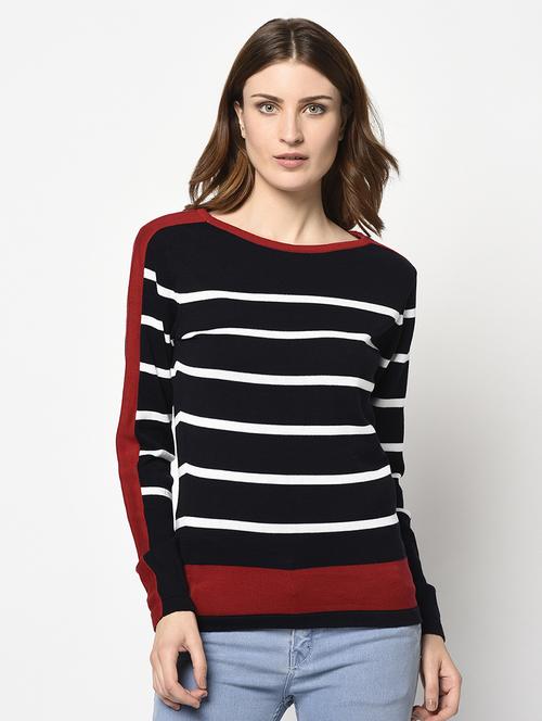 round neck striped top - 17342841 - Standard Image - 1