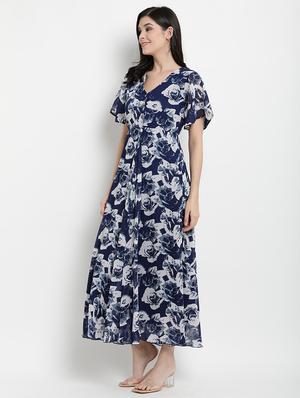 bell sleeved floral fit & flare dress - 17342884 - Standard Image - 3