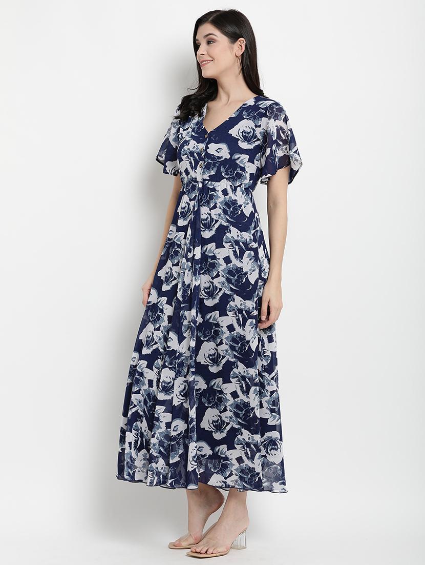 bell sleeved floral fit & flare dress - 17342884 - Zoom Image - 3