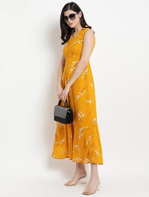 v-neck floral fit & flare dress - 17342886 - Standard Image - 5