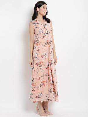lapel neck floral fit & flare dress - 17342887 - Standard Image - 2