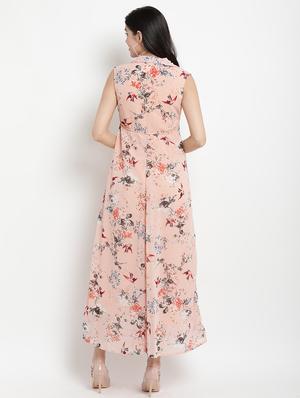 lapel neck floral fit & flare dress - 17342887 - Standard Image - 4