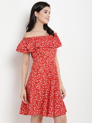 off shoulder floral flared dress - 17342889 - Standard Image - 2