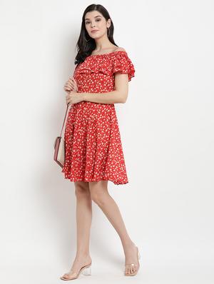 off shoulder floral flared dress - 17342889 - Standard Image - 5