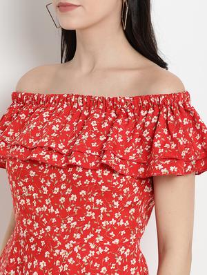 off shoulder floral flared dress - 17342889 - Standard Image - 6