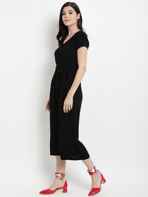 tie front solid full leg jumpsuit - 17342892 - Standard Image - 2